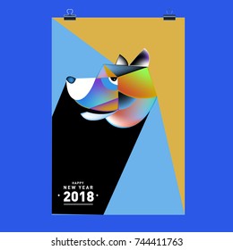 Chinese New Year 2018 festive vector card Design with cute dog, zodiac symbol of 2018 year