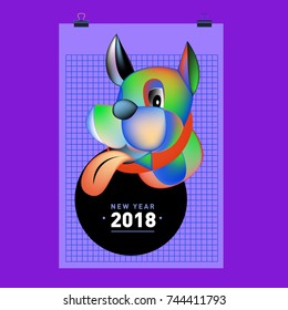 Chinese New Year 2018 festive vector card Design with cute dog, zodiac symbol of 2018 year