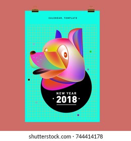 Chinese New Year 2018 festive vector card Design with cute dog, zodiac symbol of 2018 year
