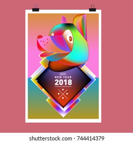 Chinese New Year 2018 festive vector card Design with cute dog, zodiac symbol of 2018 year