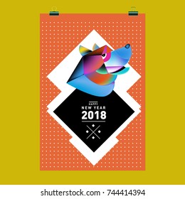 Chinese New Year 2018 festive vector card Design with cute dog, zodiac symbol of 2018 year