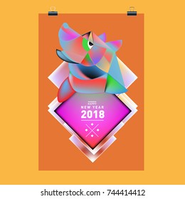 Chinese New Year 2018 festive vector card Design with cute dog, zodiac symbol of 2018 year