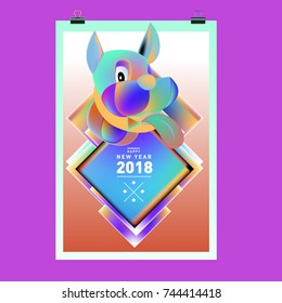 Chinese New Year 2018 festive vector card Design with cute dog, zodiac symbol of 2018 year