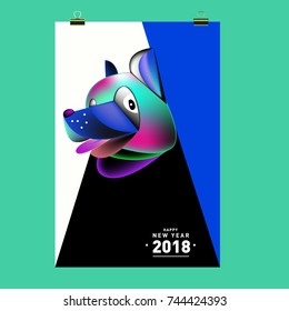 Chinese New Year 2018 festive vector card Design with cute dog, zodiac symbol of 2018 year
