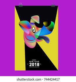 Chinese New Year 2018 festive vector card Design with cute dog, zodiac symbol of 2018 year