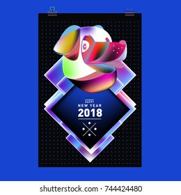Chinese New Year 2018 festive vector card Design with cute dog, zodiac symbol of 2018 year