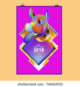 Chinese New Year 2018 festive vector card Design with cute dog, zodiac symbol of 2018 year