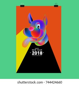 Chinese New Year 2018 festive vector card Design with cute dog, zodiac symbol of 2018 year