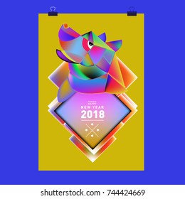 Chinese New Year 2018 festive vector card Design with cute dog, zodiac symbol of 2018 year