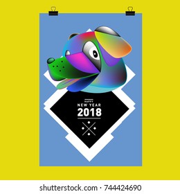 Chinese New Year 2018 festive vector card Design with cute dog, zodiac symbol of 2018 year