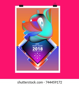 Chinese New Year 2018 festive vector card Design with cute dog, zodiac symbol of 2018 year