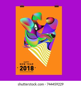 Chinese New Year 2018 festive vector card Design with cute dog, zodiac symbol of 2018 year