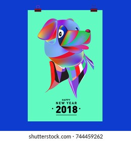 Chinese New Year 2018 festive vector card Design with cute dog, zodiac symbol of 2018 year