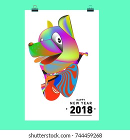 Chinese New Year 2018 festive vector card Design with cute dog, zodiac symbol of 2018 year