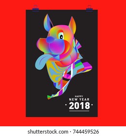 Chinese New Year 2018 festive vector card Design with cute dog, zodiac symbol of 2018 year