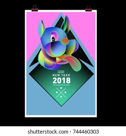 Chinese New Year 2018 festive vector card Design with cute dog, zodiac symbol of 2018 year