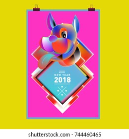 Chinese New Year 2018 festive vector card Design with cute dog, zodiac symbol of 2018 year