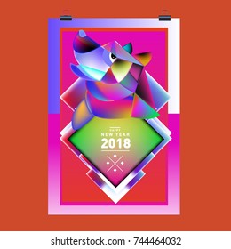 Chinese New Year 2018 festive vector card Design with cute dog, zodiac symbol of 2018 year
