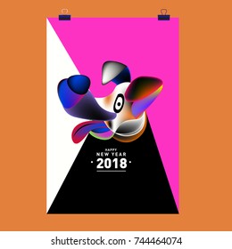 Chinese New Year 2018 festive vector card Design with cute dog, zodiac symbol of 2018 year