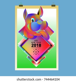 Chinese New Year 2018 festive vector card Design with cute dog, zodiac symbol of 2018 year