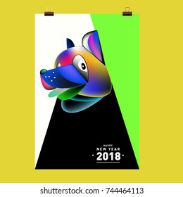 Chinese New Year 2018 festive vector card Design with cute dog, zodiac symbol of 2018 year