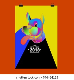 Chinese New Year 2018 festive vector card Design with cute dog, zodiac symbol of 2018 year
