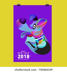 Chinese New Year 2018 festive vector card Design with cute dog, zodiac symbol of 2018 year