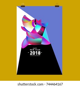 Chinese New Year 2018 festive vector card Design with cute dog, zodiac symbol of 2018 year