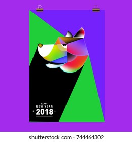 Chinese New Year 2018 festive vector card Design with cute dog, zodiac symbol of 2018 year