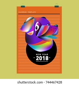 Chinese New Year 2018 festive vector card Design with cute dog, zodiac symbol of 2018 year