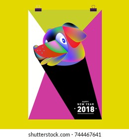 Chinese New Year 2018 festive vector card Design with cute dog, zodiac symbol of 2018 year