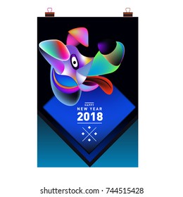 Chinese New Year 2018 festive vector card Design with cute dog, zodiac symbol of 2018 year