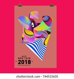 Chinese New Year 2018 festive vector card Design with cute dog, zodiac symbol of 2018 year