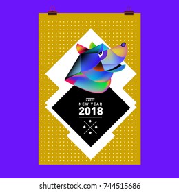 Chinese New Year 2018 festive vector card Design with cute dog, zodiac symbol of 2018 year