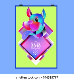 Chinese New Year 2018 festive vector card Design with cute dog, zodiac symbol of 2018 year