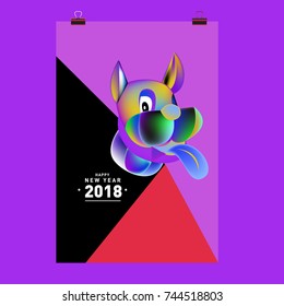 Chinese New Year 2018 festive vector card Design with cute dog, zodiac symbol of 2018 year
