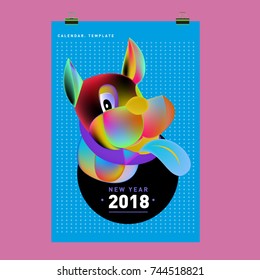 Chinese New Year 2018 festive vector card Design with cute dog, zodiac symbol of 2018 year