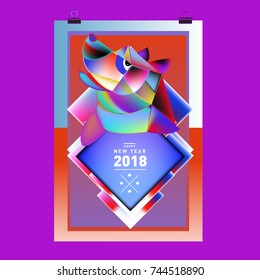 Chinese New Year 2018 festive vector card Design with cute dog, zodiac symbol of 2018 year