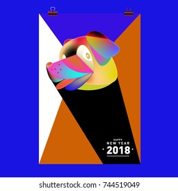 Chinese New Year 2018 festive vector card Design with cute dog, zodiac symbol of 2018 year