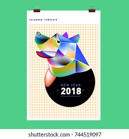 Chinese New Year 2018 festive vector card Design with cute dog, zodiac symbol of 2018 year