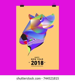 Chinese New Year 2018 festive vector card Design with cute dog, zodiac symbol of 2018 year