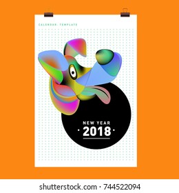 Chinese New Year 2018 festive vector card Design with cute dog, zodiac symbol of 2018 year