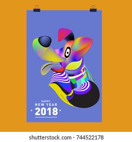 Chinese New Year 2018 festive vector card Design with cute dog, zodiac symbol of 2018 year
