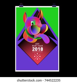 Chinese New Year 2018 festive vector card Design with cute dog, zodiac symbol of 2018 year