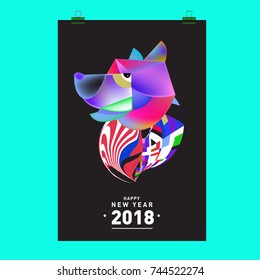 Chinese New Year 2018 festive vector card Design with cute dog, zodiac symbol of 2018 year