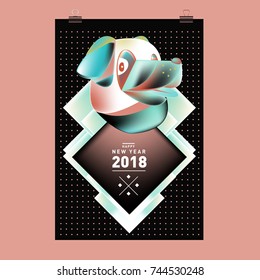 Chinese New Year 2018 festive vector card Design with cute dog, zodiac symbol of 2018 year