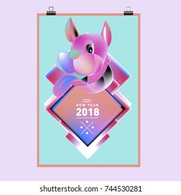 Chinese New Year 2018 festive vector card Design with cute dog, zodiac symbol of 2018 year