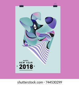 Chinese New Year 2018 festive vector card Design with cute dog, zodiac symbol of 2018 year