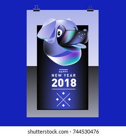 Chinese New Year 2018 festive vector card Design with cute dog, zodiac symbol of 2018 year