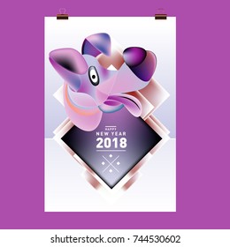 Chinese New Year 2018 festive vector card Design with cute dog, zodiac symbol of 2018 year